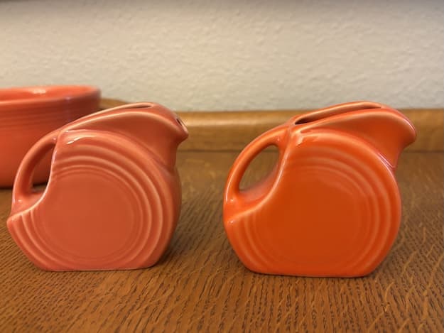 Persimmon vs Poppy Fiesta mini-disc pitchers