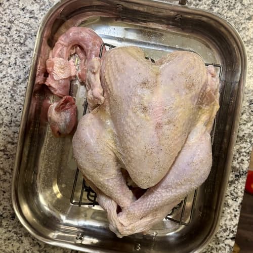 Turkey and Giblets in the rosting pan