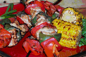 Grilled Dijon-Chicken Kabobs with Dijon Rice & Grilled Corn